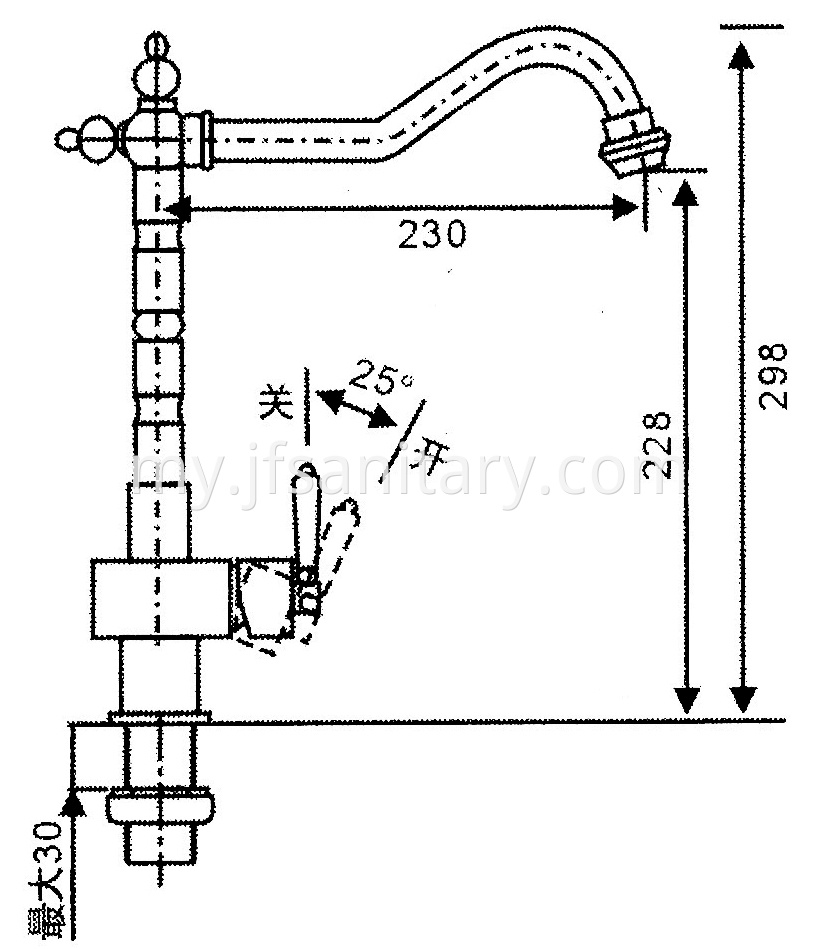 Size Of Silver Chrome Deck Mounted Single Lever Kitchen Faucets